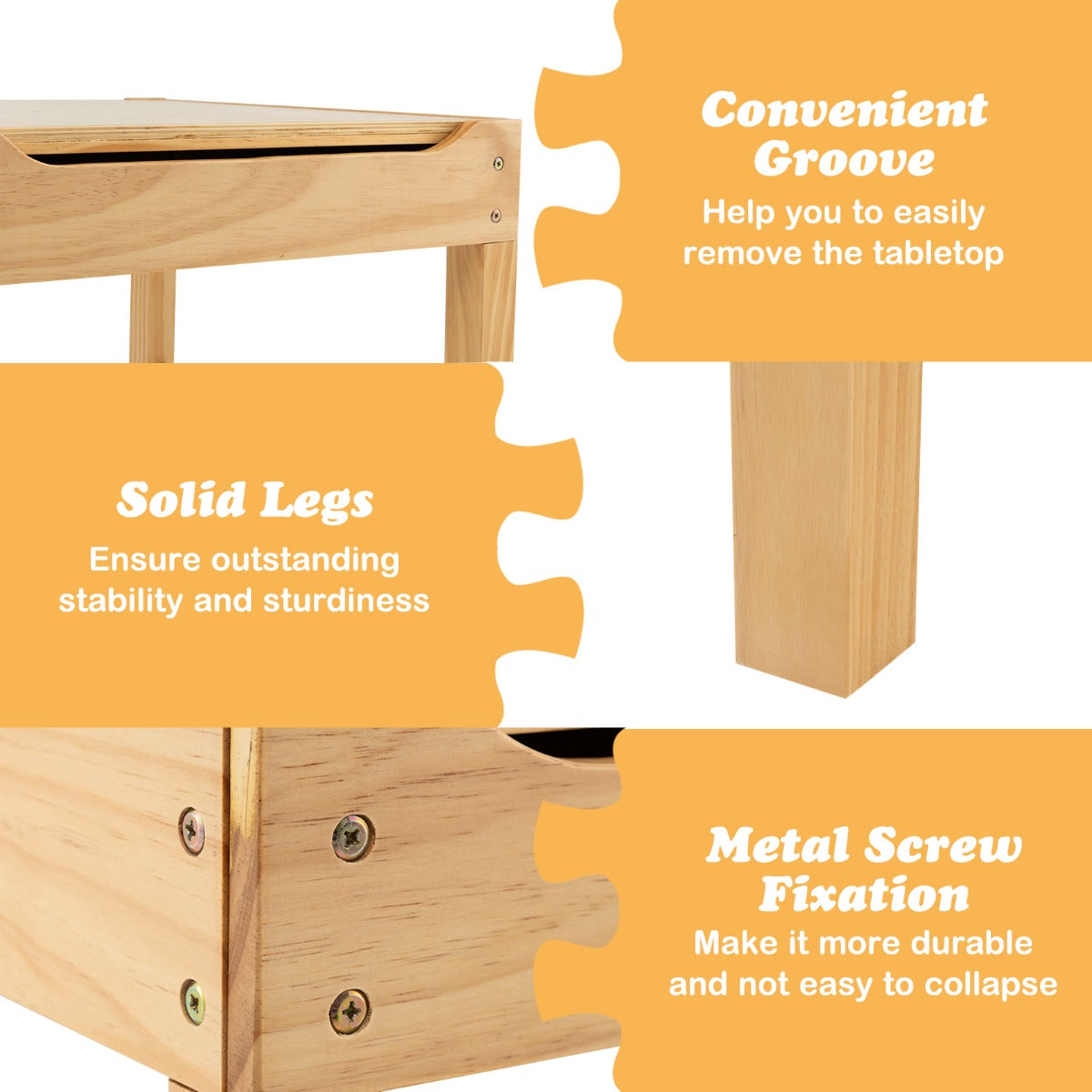 2-in-1 Kids Activity Table with Reversible Tabletop and Storage Compartments-Natural