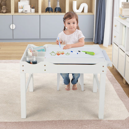 2-in-1 Kids Activity Table with Reversible Tabletop and Storage Compartments-White