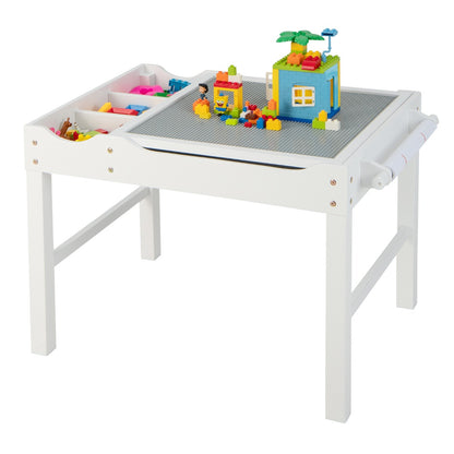 2-in-1 Kids Activity Table with Reversible Tabletop and Storage Compartments-White