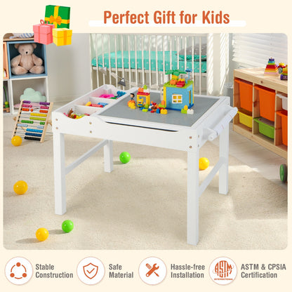 2-in-1 Kids Activity Table with Reversible Tabletop and Storage Compartments-White