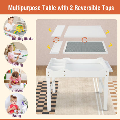 2-in-1 Kids Activity Table with Reversible Tabletop and Storage Compartments-White