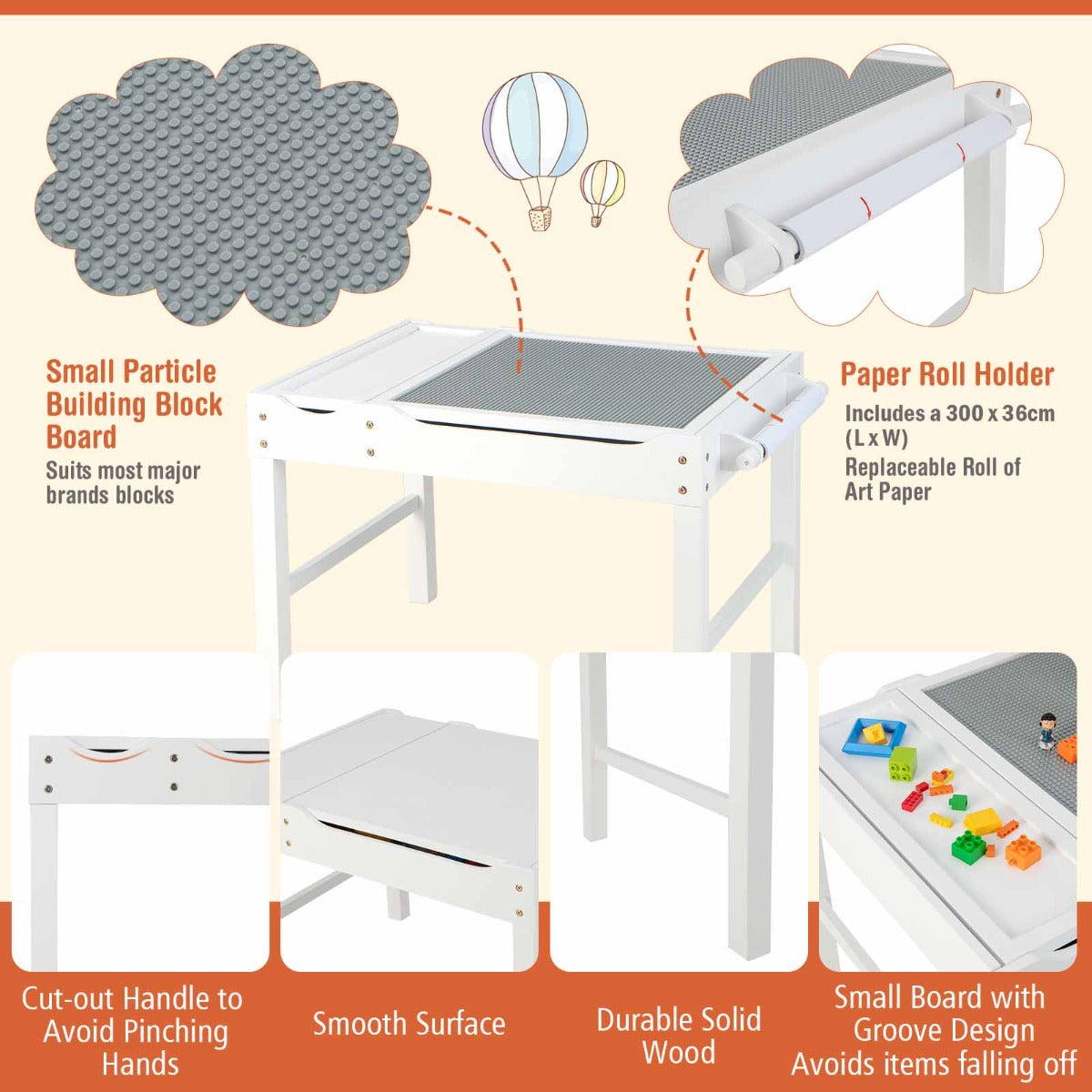 2-in-1 Kids Activity Table with Reversible Tabletop and Storage Compartments-White