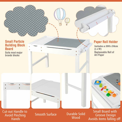 2-in-1 Kids Activity Table with Reversible Tabletop and Storage Compartments-White