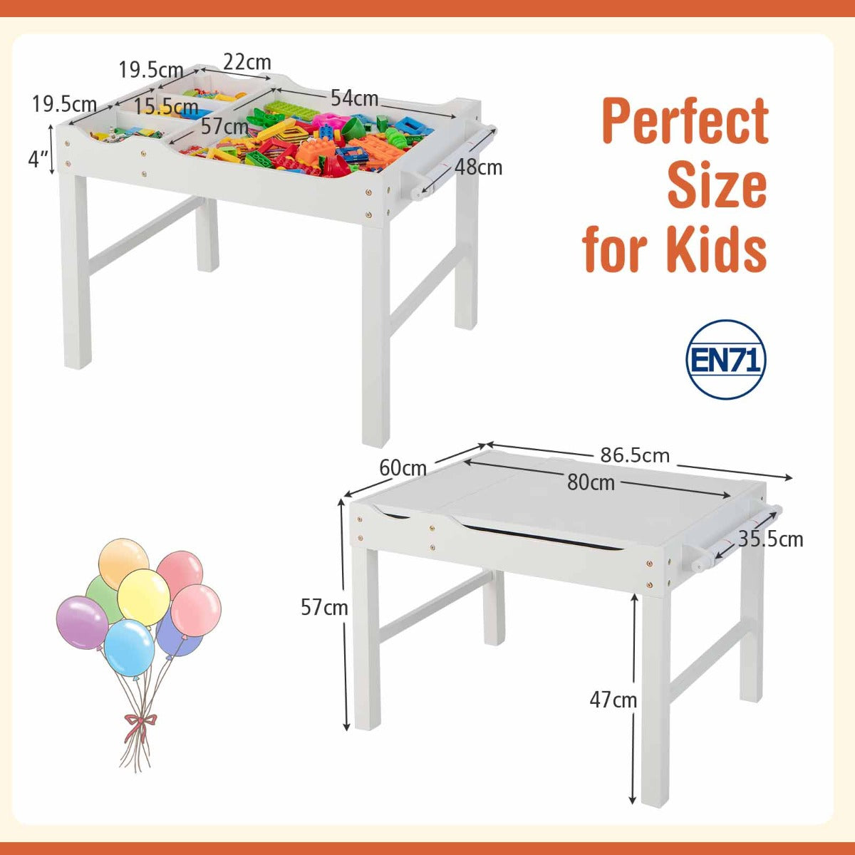 2-in-1 Kids Activity Table with Reversible Tabletop and Storage Compartments-White