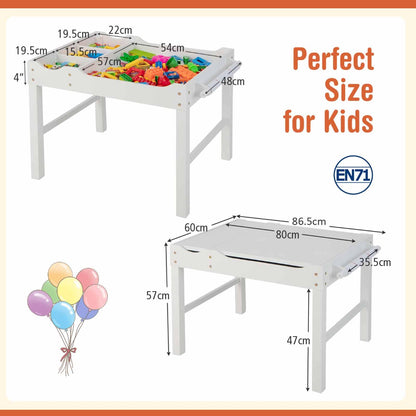 2-in-1 Kids Activity Table with Reversible Tabletop and Storage Compartments-White