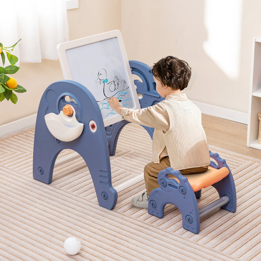 Costway Kids Art Easel and Stool Set Double-Sided Toddler Convertible Activity Table