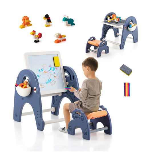Costway Kids Art Easel and Stool Set Double-Sided Toddler Convertible Activity Table
