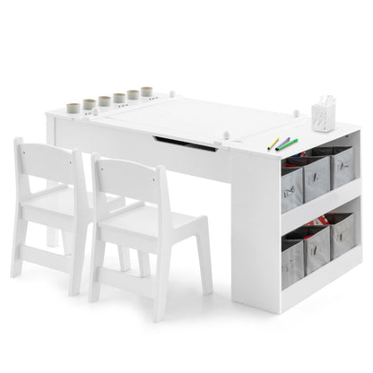 Kids Art Table and 2 Chairs Set with Paper Roll for Daycare Nursery Playroom