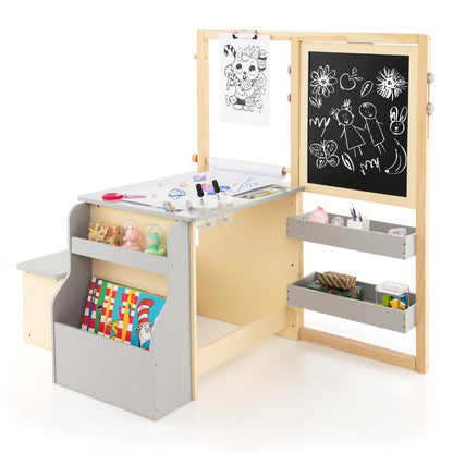 Magnetic whiteboard and chalkboard provide two surfaces for drawing, writing, learning, and artistic activities
