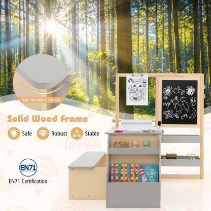 Double-sided easel and 360-degree design allow multiple children to draw, play, and learn together