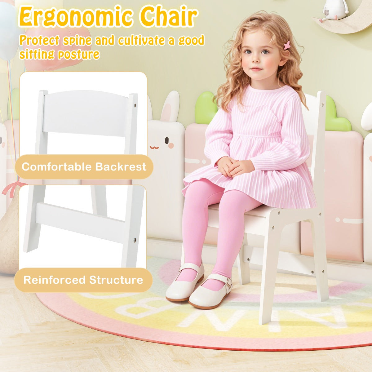 Kids Art Table and Chair Set with Paper Roll and Storage Shelves-White