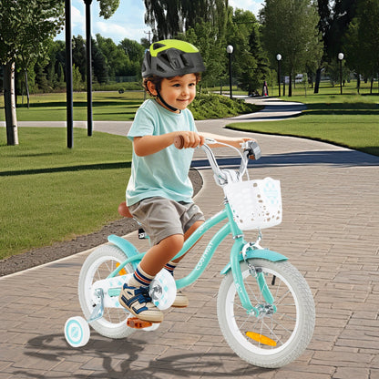Kids Bike with Front Handbrake and Rear Coaster Brake for 3-5/4-7/4-8 Years Old-Light Green-14 inches