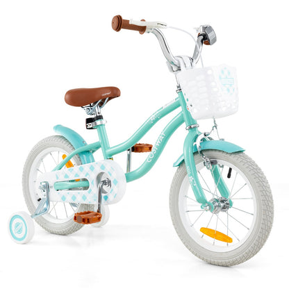 Kids Bike with Front Handbrake and Rear Coaster Brake for 3-5/4-7/4-8 Years Old-Light Green-14 inches