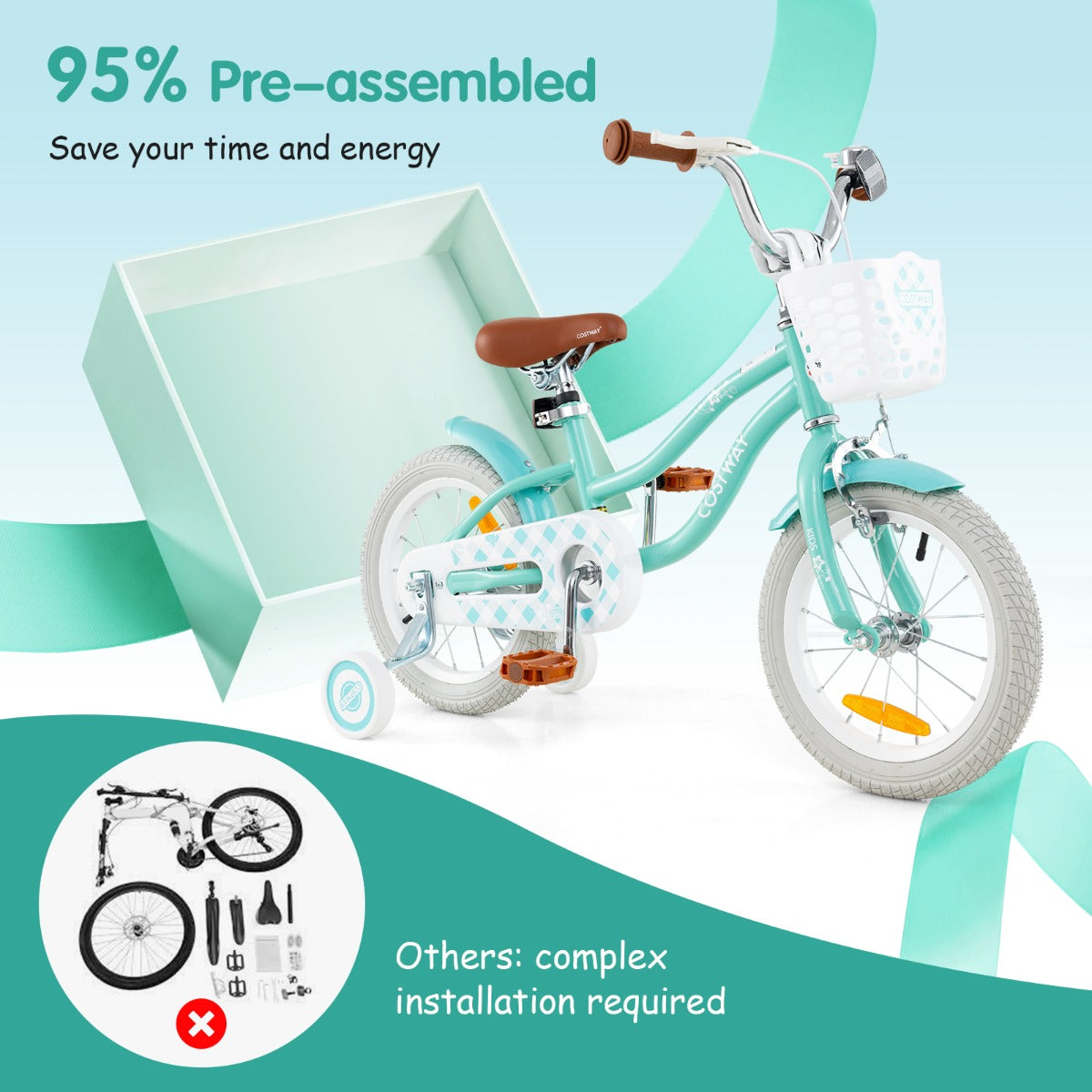 Kids Bike with Front Handbrake and Rear Coaster Brake for 3-5/4-7/4-8 Years Old-Light Green-14 inches