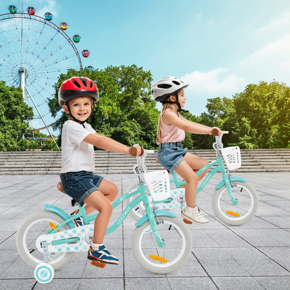 Kids Bike with Front Handbrake and Rear Coaster Brake for 3-5/4-7/4-8 Years Old-Light Green-14 inches