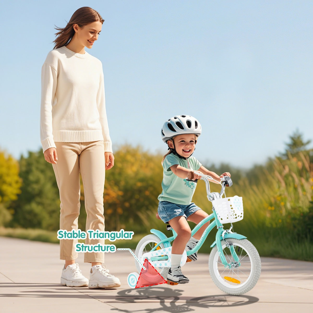 Kids Bike with Front Handbrake and Rear Coaster Brake for 3-5/4-7/4-8 Years Old-Light Green-14 inches