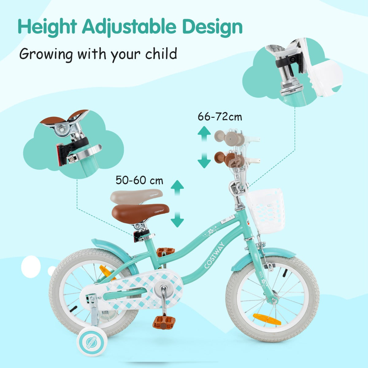 Kids Bike with Front Handbrake and Rear Coaster Brake for 3-5/4-7/4-8 Years Old-Light Green-14 inches