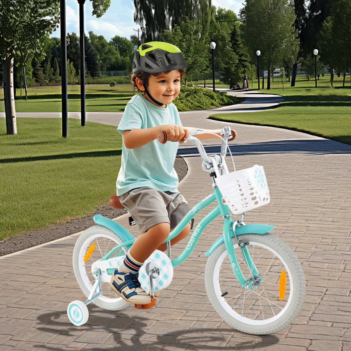 Kids Bike with Front Handbrake and Rear Coaster Brake for 4-7 Years Old-Light Green-16 inches