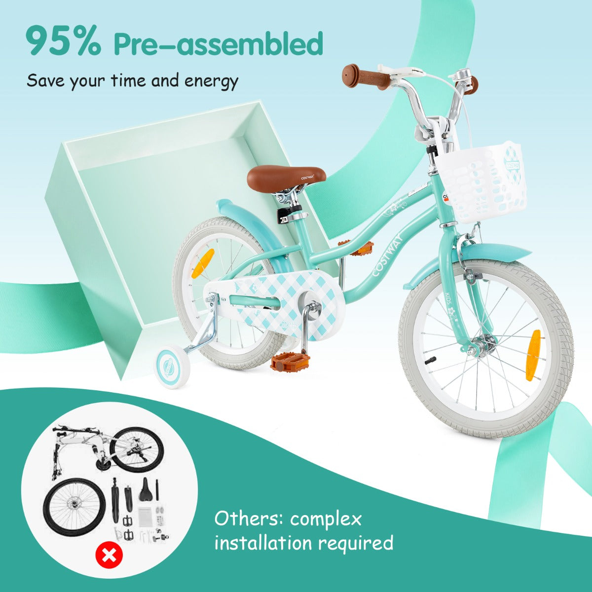 Kids Bike with Front Handbrake and Rear Coaster Brake for 4-7 Years Old-Light Green-16 inches