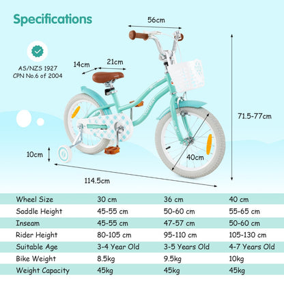 Kids Bike with Front Handbrake and Rear Coaster Brake for 4-7 Years Old-Light Green-16 inches