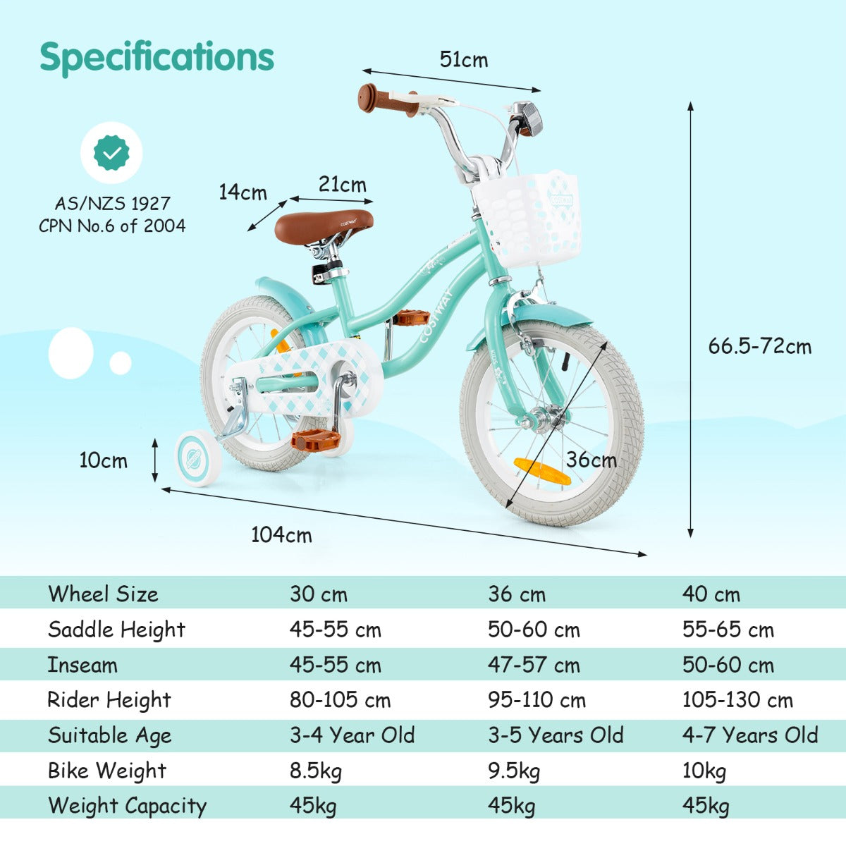 Kids Bike with Front Handbrake and Rear Coaster Brake for 3-5/4-7/4-8 Years Old-Light Green-14 inches