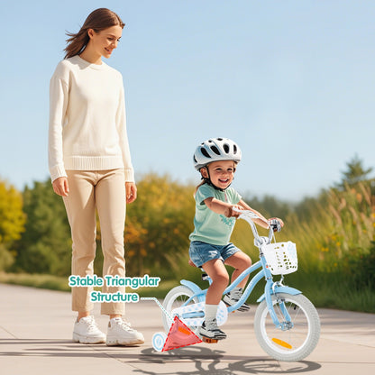 Kids Bike with Front Handbrake and Rear Coaster Brake for 4-7 Years Old-Light Blue-14 inches