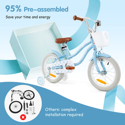 Kids Bike with Front Handbrake and Rear Coaster Brake for 4-7 Years Old-Light Blue-14 inches