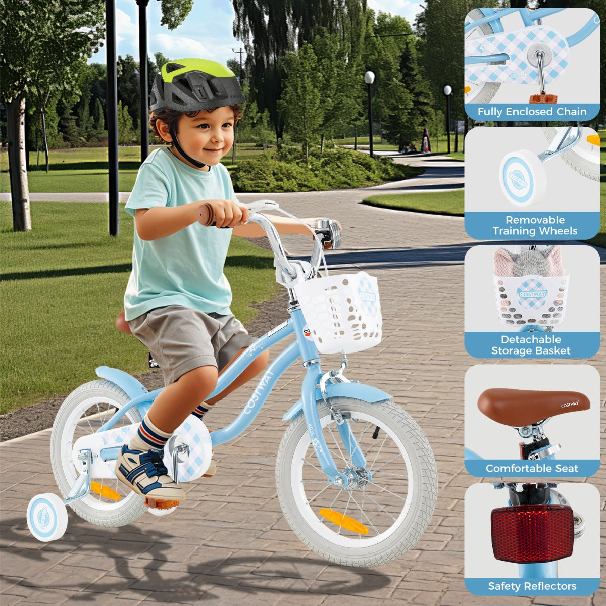 Kids Bike with Front Handbrake and Rear Coaster Brake for 4-7 Years Old-Light Blue-14 inches