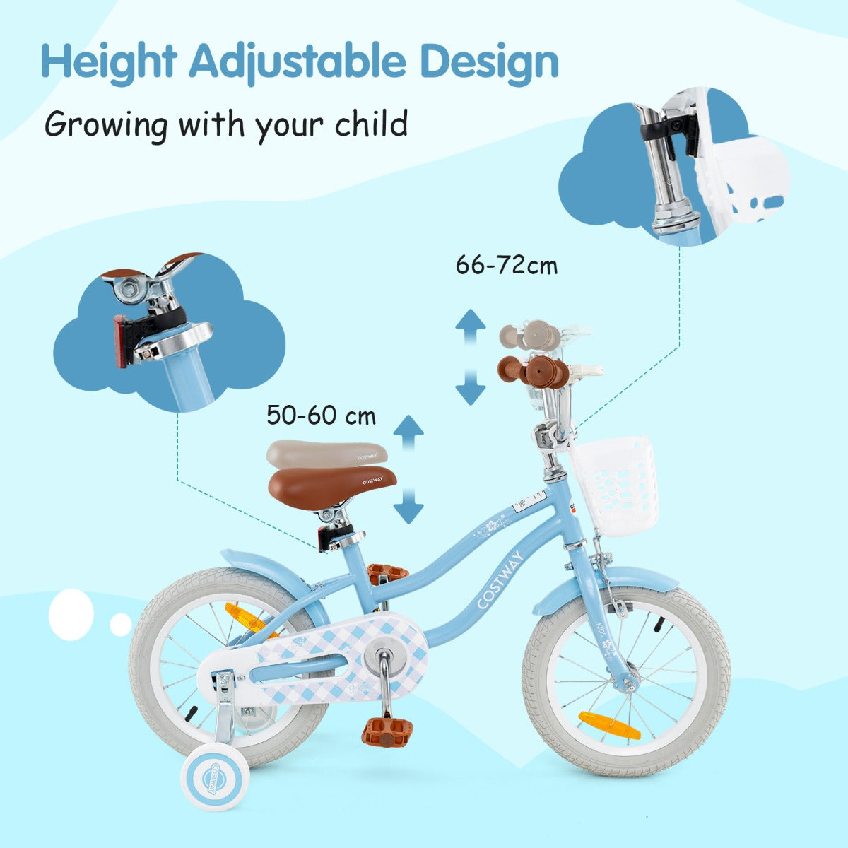 Kids Bike with Front Handbrake and Rear Coaster Brake for 4-7 Years Old-Light Blue-14 inches