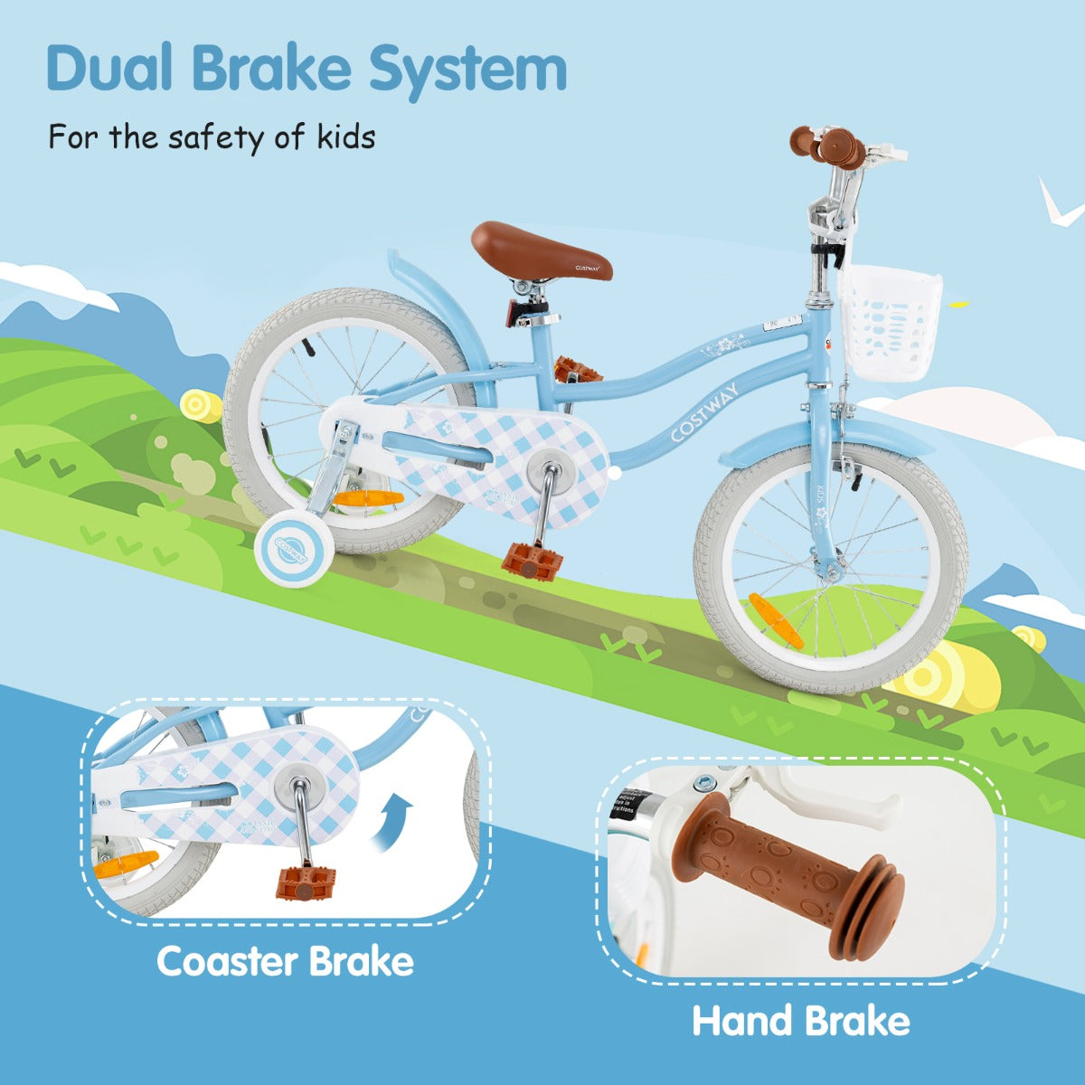 Kids Bike with Front Handbrake and Rear Coaster Brake for 4-7 Years Old-Light Blue-16 inches