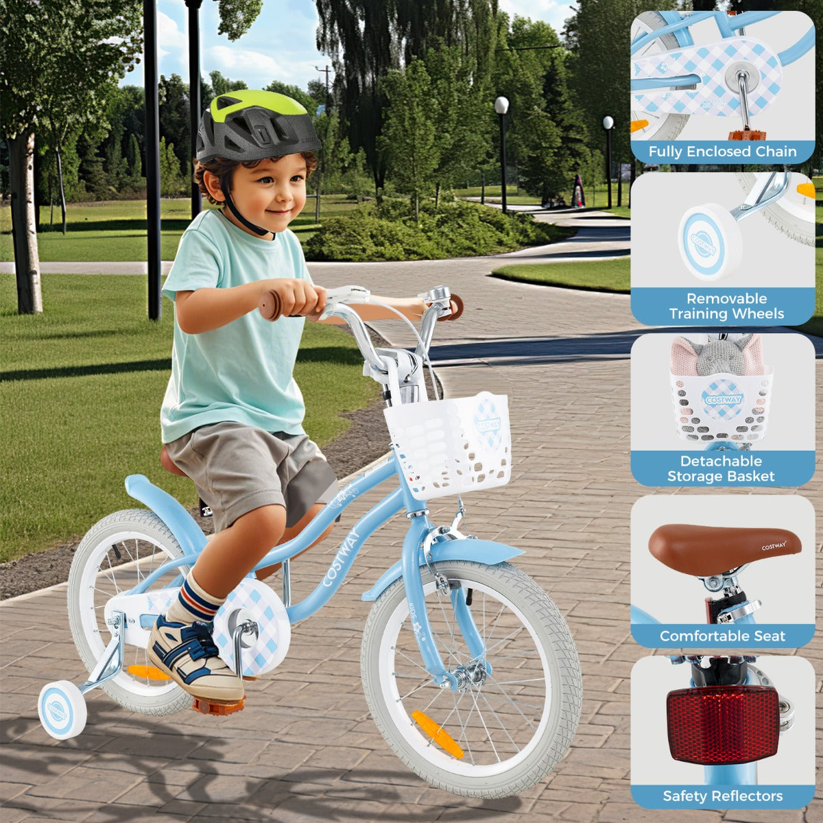 Kids Bike with Front Handbrake and Rear Coaster Brake for 4-7 Years Old-Light Blue-16 inches