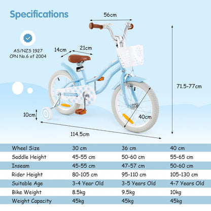 Kids Bike with Front Handbrake and Rear Coaster Brake for 4-7 Years Old-Light Blue-16 inches