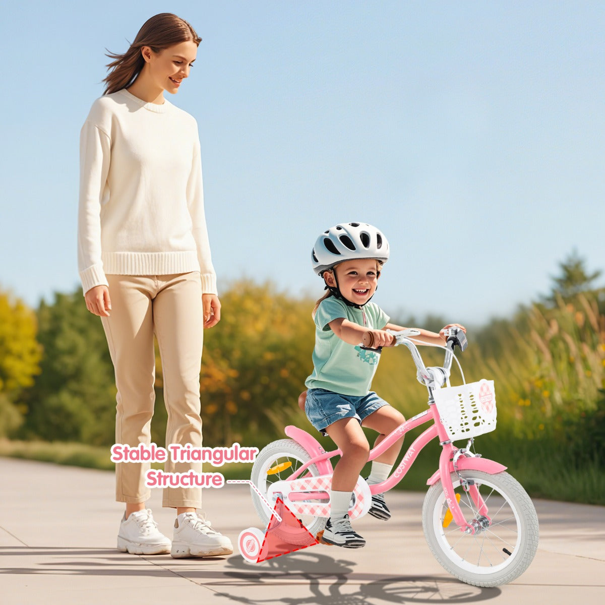 Kids Bike with Front Handbrake and Rear Coaster Brake for 3-5 Years Old-Peach Red-14 inches