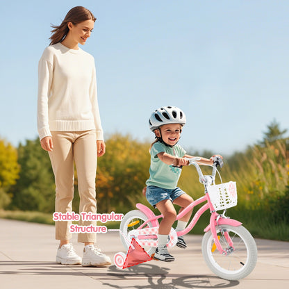 Kids Bike with Front Handbrake and Rear Coaster Brake for 3-5 Years Old-Peach Red-14 inches