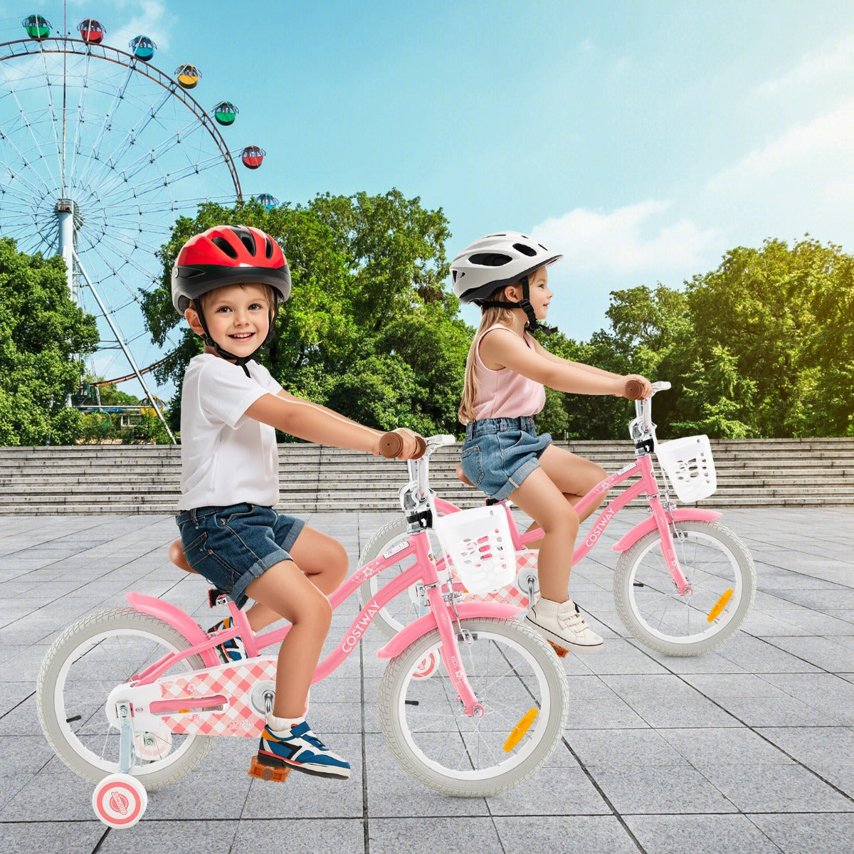 Kids Bike with Front Handbrake and Rear Coaster Brake for 3-5 Years Old-Peach Red-14 inches