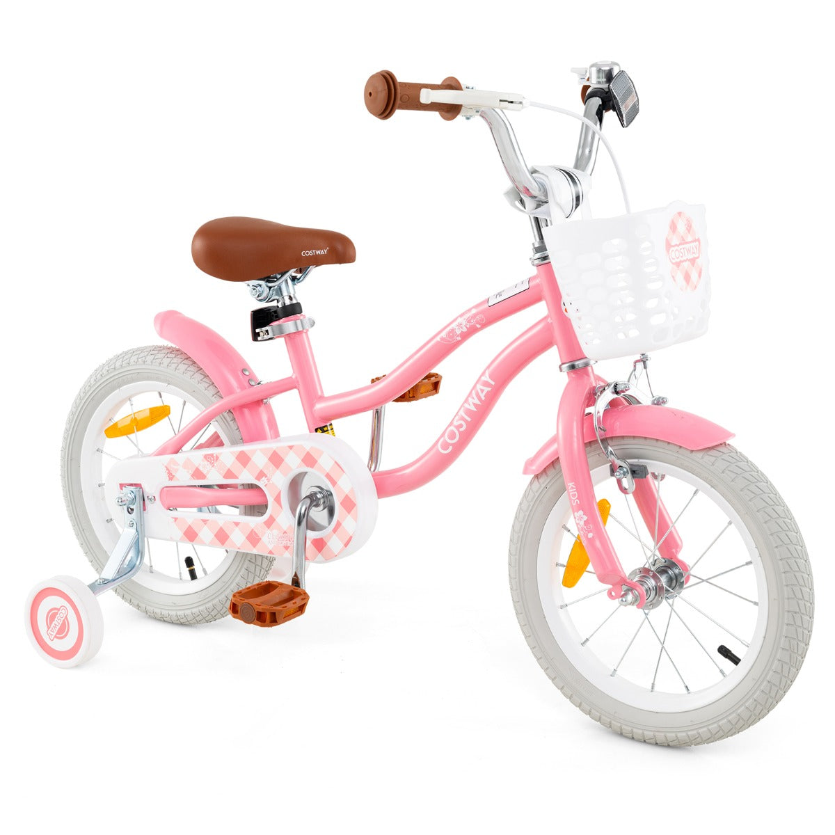 Kids Bike with Front Handbrake and Rear Coaster Brake for 3-5 Years Old-Peach Red-14 inches