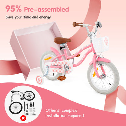 Kids Bike with Front Handbrake and Rear Coaster Brake for 3-5 Years Old-Peach Red-14 inches