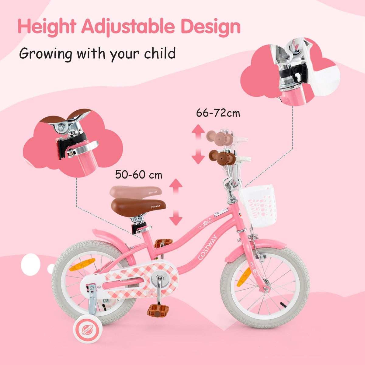 Kids Bike with Front Handbrake and Rear Coaster Brake for 3-5 Years Old-Peach Red-14 inches