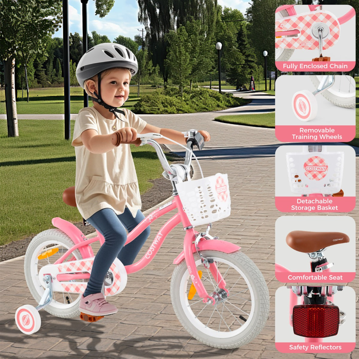 Kids Bike with Front Handbrake and Rear Coaster Brake for 3-5 Years Old-Peach Red-14 inches