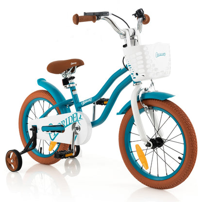 Kids Bike Adjustable with Handbrake and Basket for 4-7 Years Old-Turquoise-16 inches