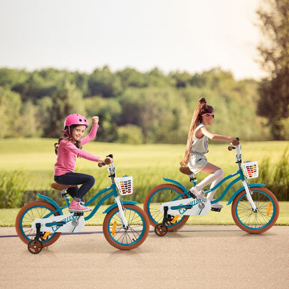 Kids Bike Adjustable with Handbrake and Basket for 4-7 Years Old-Turquoise-16 inches