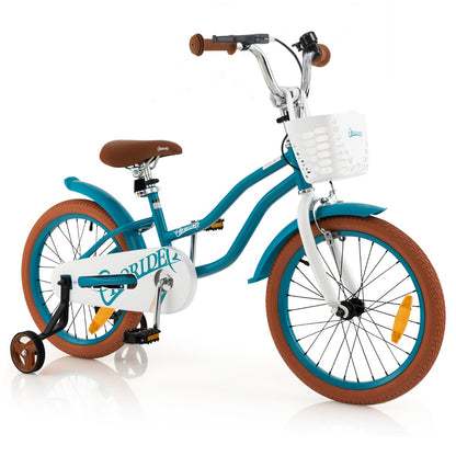 Kids Bike Adjustable with Handbrake and Basket for 4-8 Years Old-Turquoise-18 inches