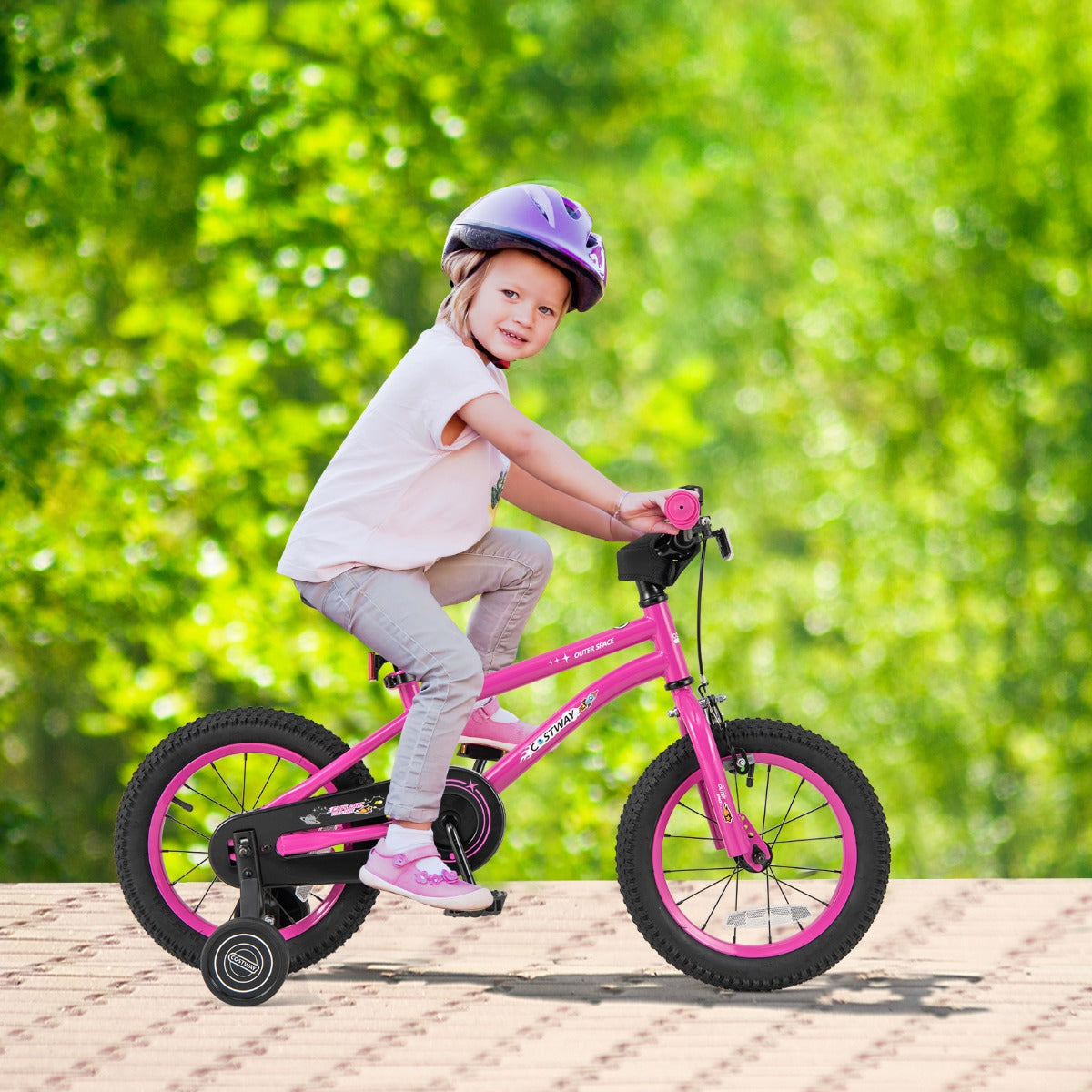 Kids Bike for 4-7 Years Old Sport Bicycle Adjustable with Training Wheels-Pink-14 inches