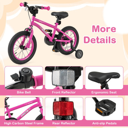 Kids Bike for 4-7 Years Old Sport Bicycle Adjustable with Training Wheels-Pink-14 inches
