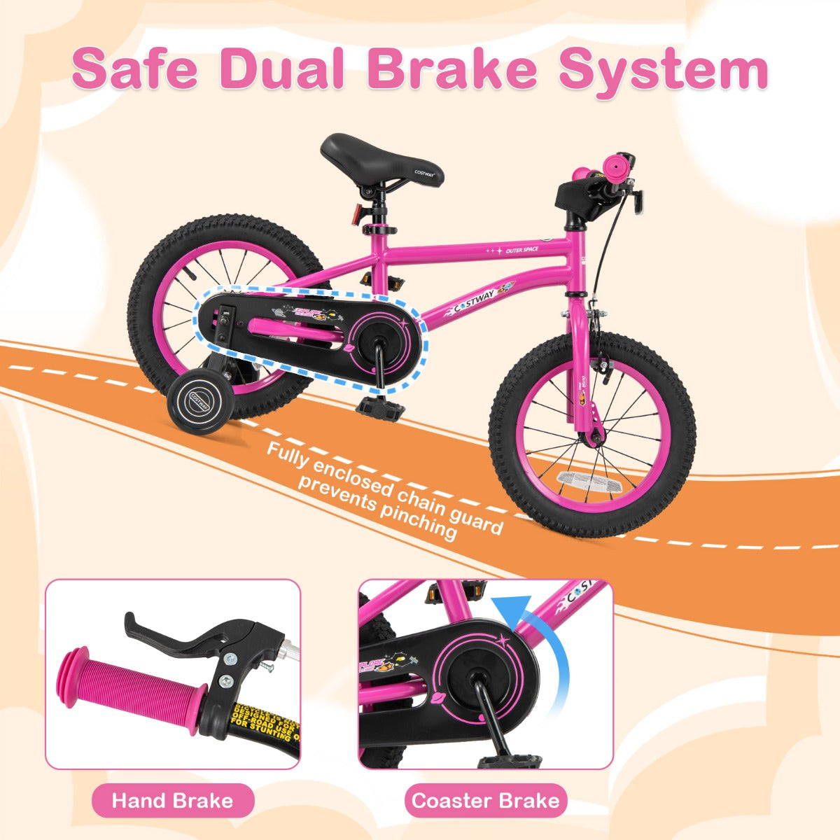 Kids Bike for 4-7 Years Old Sport Bicycle Adjustable with Training Wheels-Pink-14 inches
