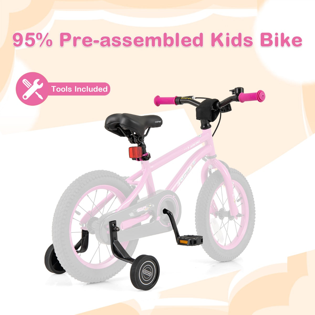 Kids Bike for 4-7 Years Old Sport Bicycle Adjustable with Training Wheels-Pink-14 inches