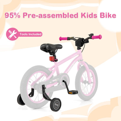 Kids Bike for 4-7 Years Old Sport Bicycle Adjustable with Training Wheels-Pink-14 inches