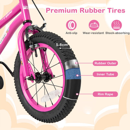 Kids Bike for 4-7 Years Old Sport Bicycle Adjustable with Training Wheels-Pink-14 inches