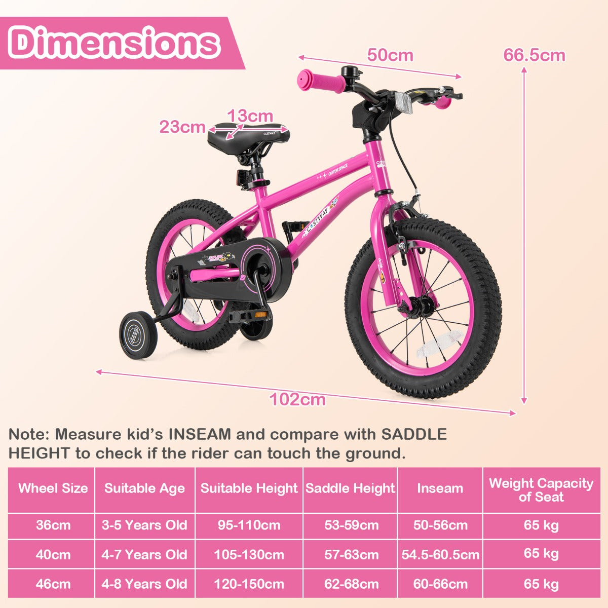 Kids Bike for 4-7 Years Old Sport Bicycle Adjustable with Training Wheels-Pink-14 inches