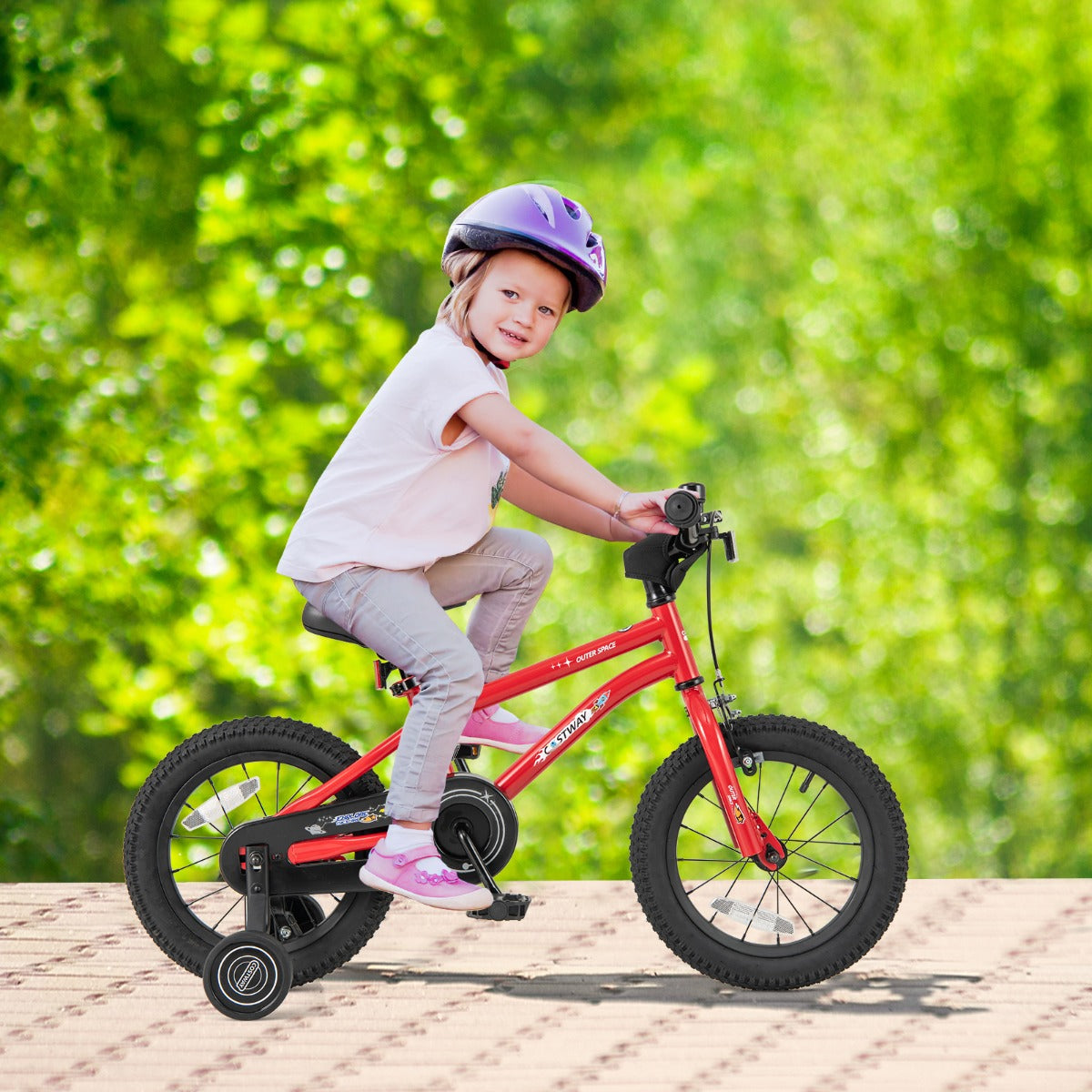 Kids Bike for 4-7 Years Old Sport Bicycle Adjustable with Training Wheels-Red-14 inches